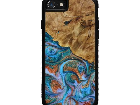 iPhone SE Wood+Resin Phone Case - Rosalie (Teal & Gold, 648460) For Cheap