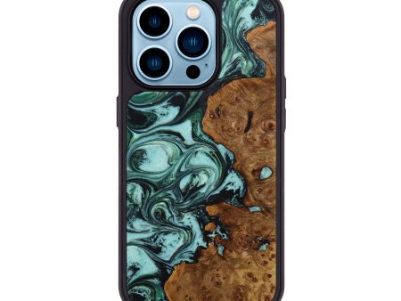 iPhone 14 Pro Wood+Resin Phone Case - Bertha (Green, 648411) For Sale