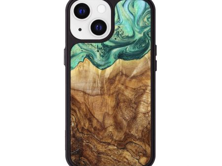 iPhone 13 Wood+Resin Phone Case - Gale (Green, 649165) For Sale