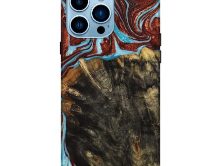 iPhone 14 Pro Max Wood+Resin Live Edge Phone Case - Annabelle (Teal & Gold, 649149) Online Sale