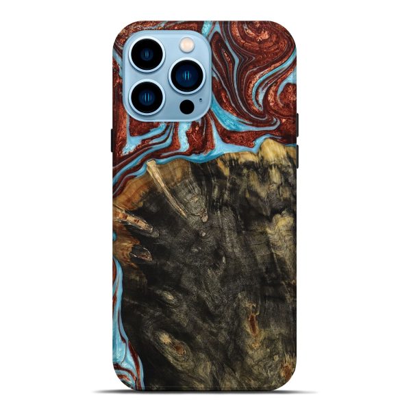 iPhone 14 Pro Max Wood+Resin Live Edge Phone Case - Annabelle (Teal & Gold, 649149) Online Sale