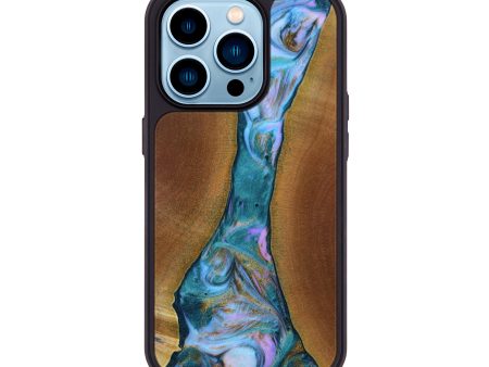 iPhone 14 Pro Wood+Resin Phone Case - Sawyer (Teal & Gold, 648126) For Discount