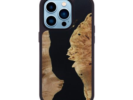 iPhone 14 Pro Wood+Resin Phone Case - Angelica (Black & White, 646233) For Sale