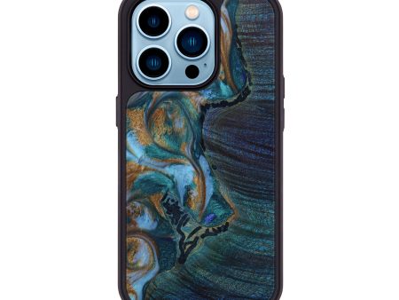 iPhone 14 Pro Wood+Resin Phone Case - Alta (Teal & Gold, 647501) Online now