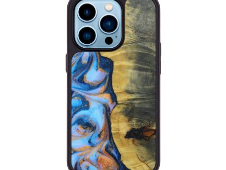 iPhone 14 Pro Wood+Resin Phone Case - Aleah (Teal & Gold, 646107) Online