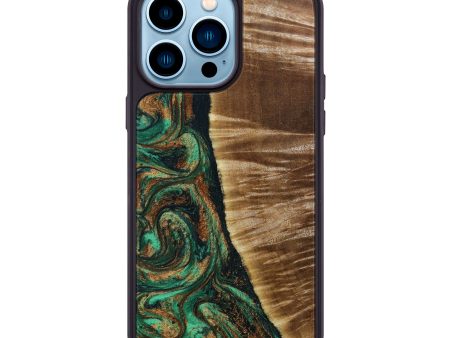 iPhone 14 Pro Max Wood+Resin Phone Case - Aisha (Green, 644738) Cheap