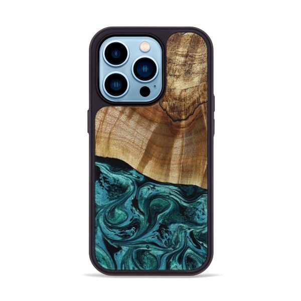 iPhone 14 Pro Wood+Resin Phone Case - Alexis (Green, 647028) Sale