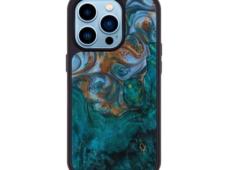 iPhone 14 Pro Wood+Resin Phone Case - Terence (Teal & Gold, 647495) Sale