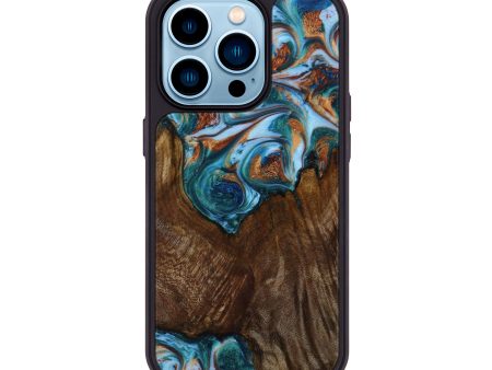 iPhone 14 Pro Wood+Resin Phone Case - Beverly (Teal & Gold, 648620) Online Hot Sale