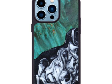 iPhone 14 Pro Max Wood+Resin Phone Case - Merle (Black & White, 645296) For Discount