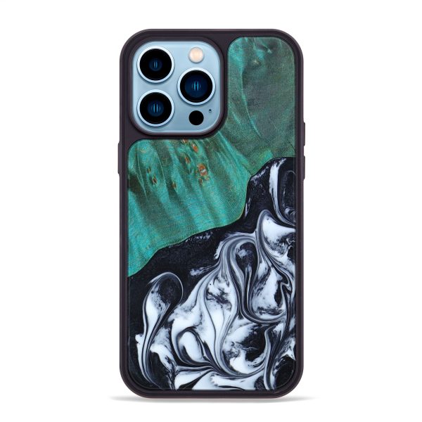 iPhone 14 Pro Max Wood+Resin Phone Case - Merle (Black & White, 645296) For Discount