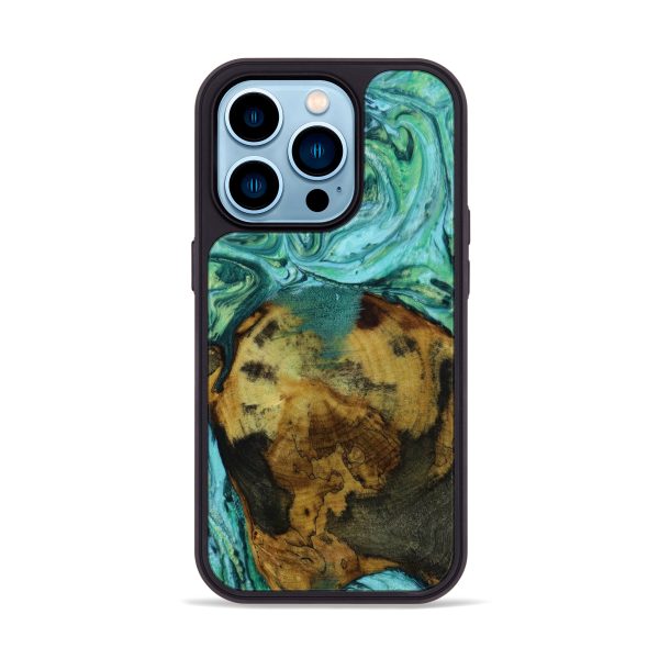 iPhone 14 Pro Wood+Resin Phone Case - Addisyn (Green, 647020) Cheap